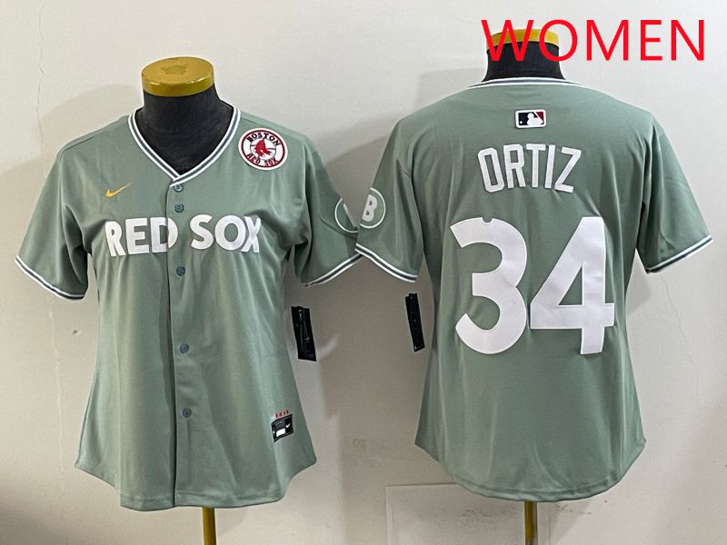 Women 2025 Boston Red Sox 34 Ortiz Green Joint Name Nike MLB Jersey style 8